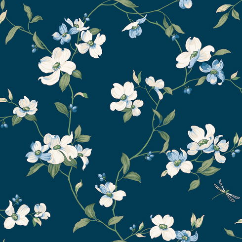 Dogwood Navy Wallpaper