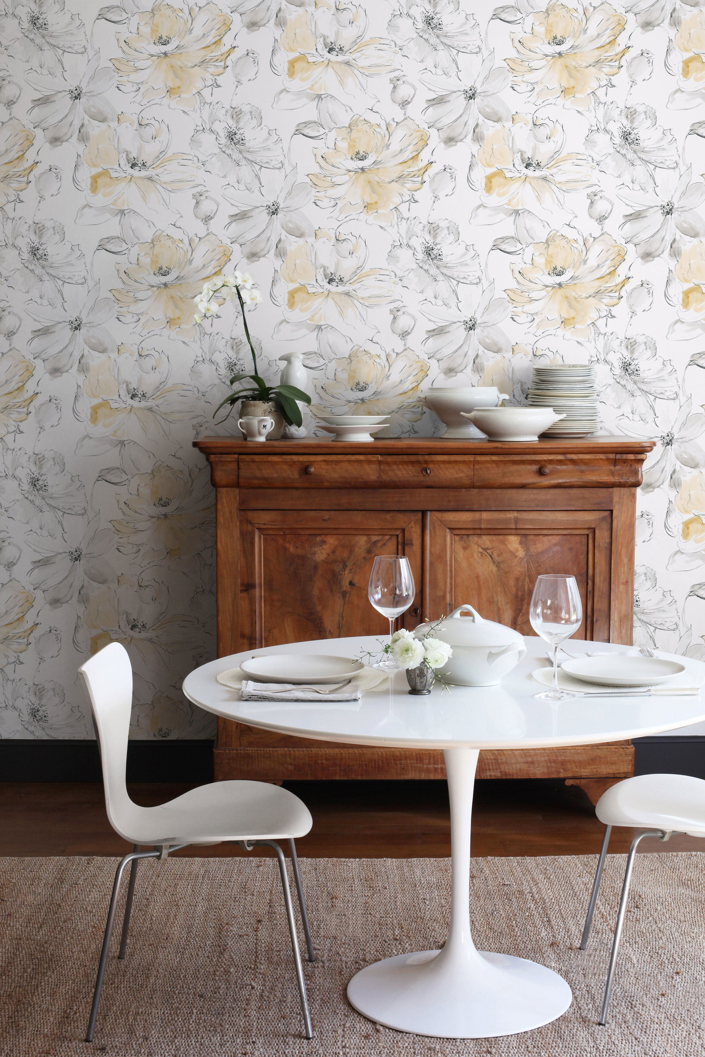 Floral Dreams Yellow Wallpaper large image 