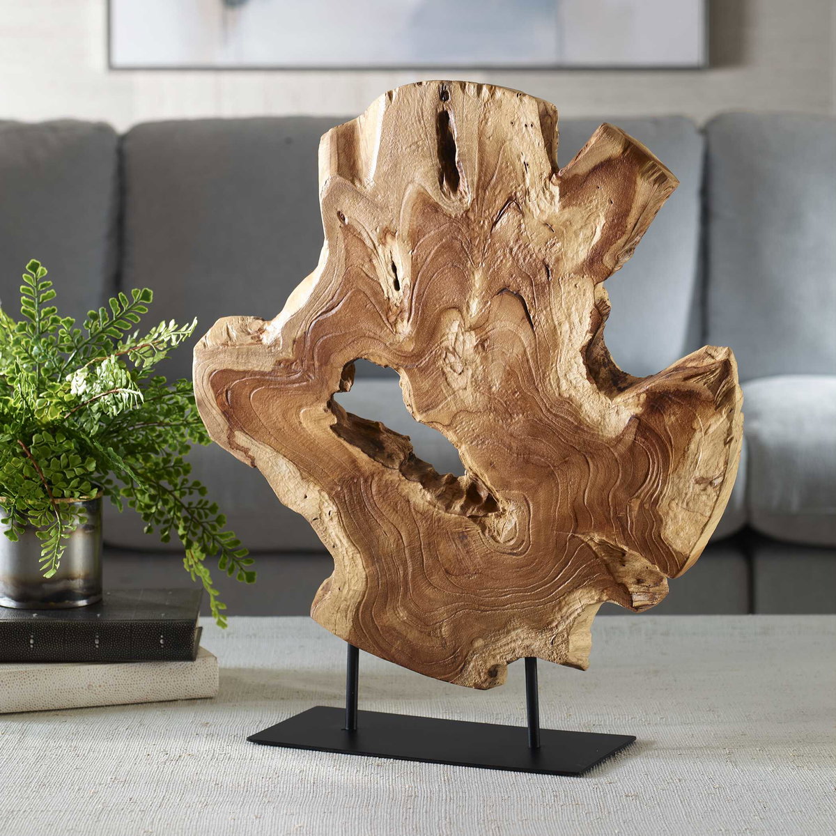 Bahati Wood Natural Sculpture, Figurines & Statue by Uttermost, 19.7" width x 22.8" height x 5.5" depth View 2