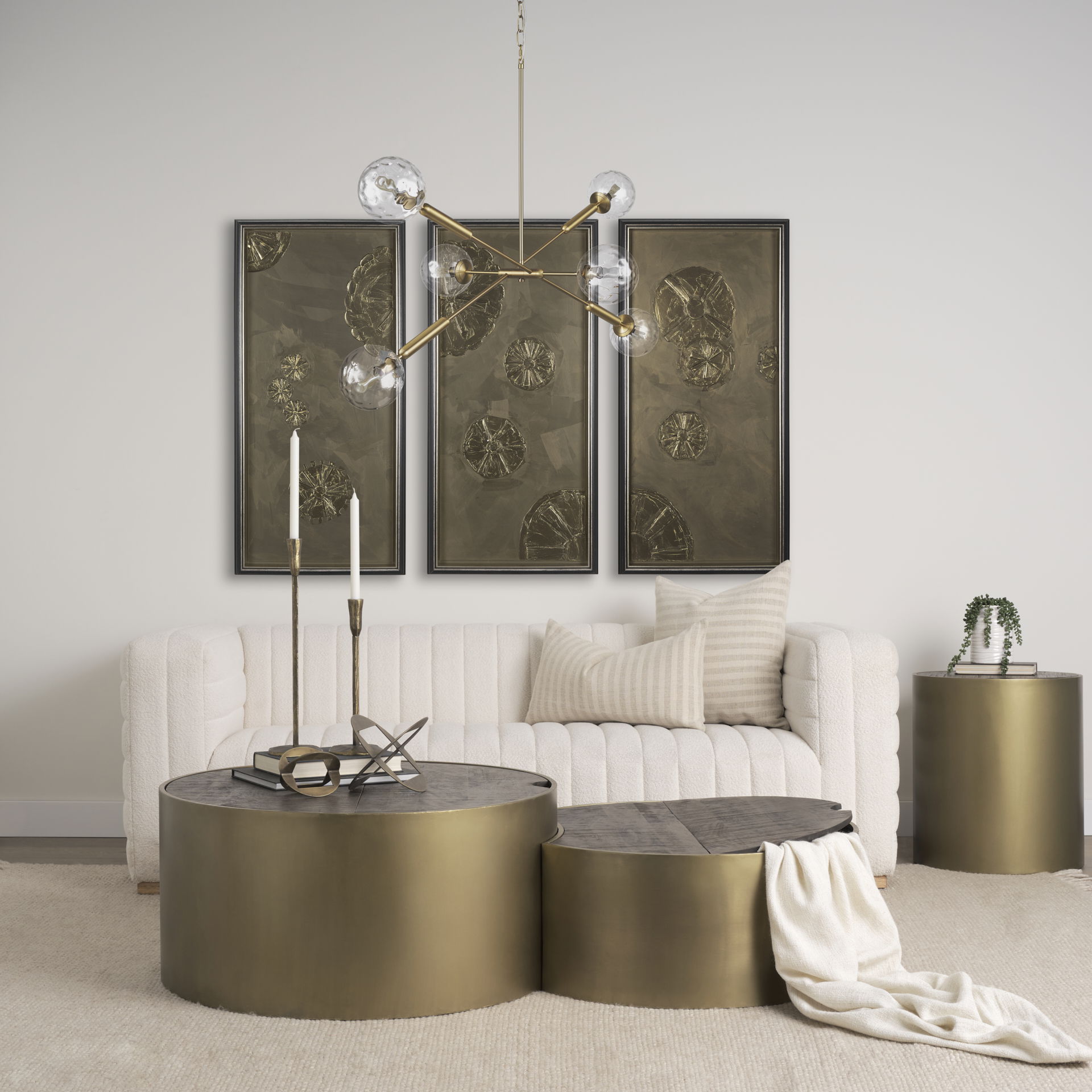 Britton Gold Metal with Clear Glass Globes 6-Light Chandelier, by Mercana, 47" length x 27" width x 33" height View 2