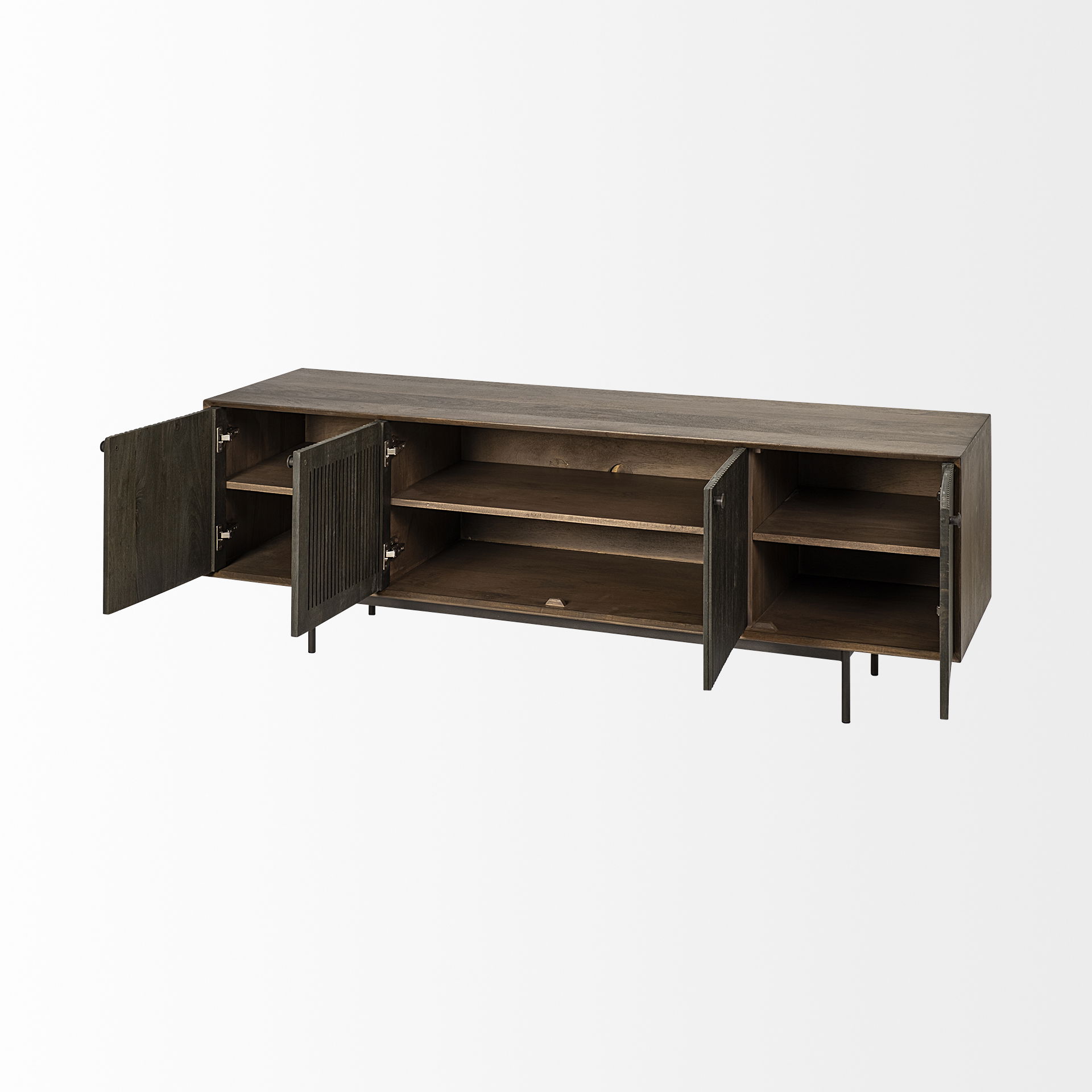 Grace I Two-Toned Brown Solid Wood TV Stand Media Console with Slated Doors, TV up to 82', by Mercana, 72" length x 20.5" width x 24.25" height View 7