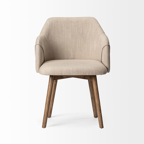 Ronald Curved Back Dining Side Chair | Cream Fabric with Brown Wood