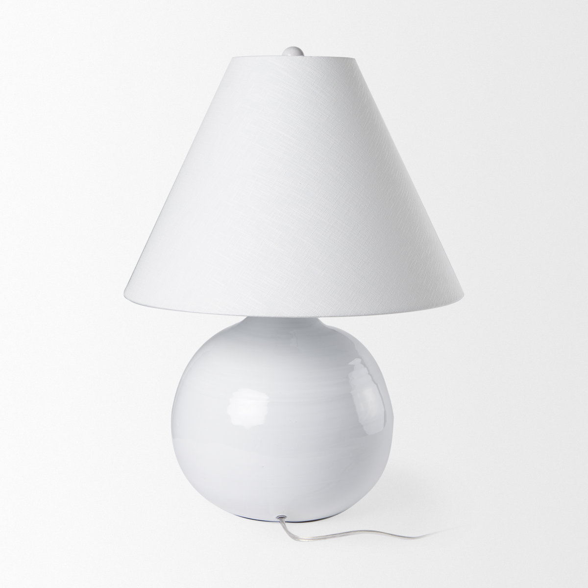 Mehdi White Ceramic Table Lamp, by Mercana, 12.2" length x 12.2" width x 11.02" height View 7