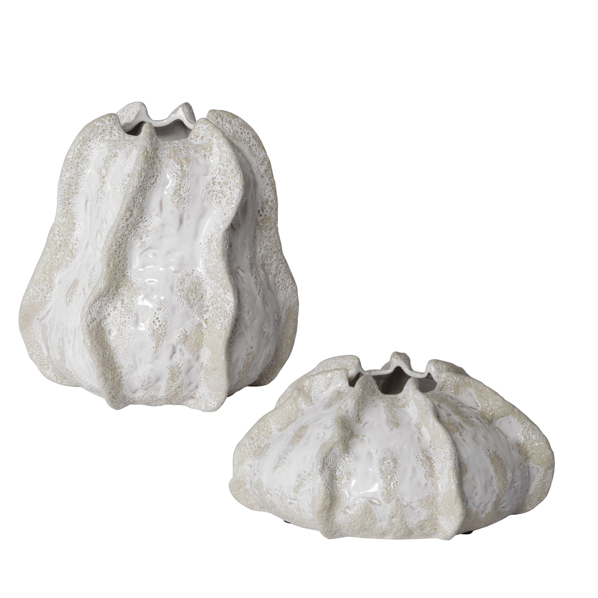 Urchin Textured Ivory Vases Set/2 large image 