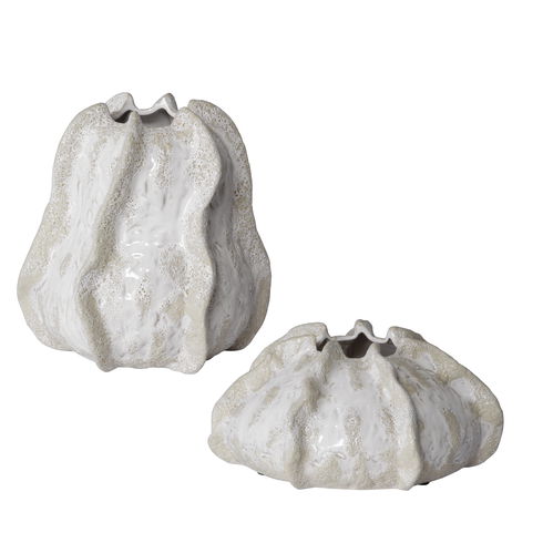 Urchin Textured Ivory Vases Set/2