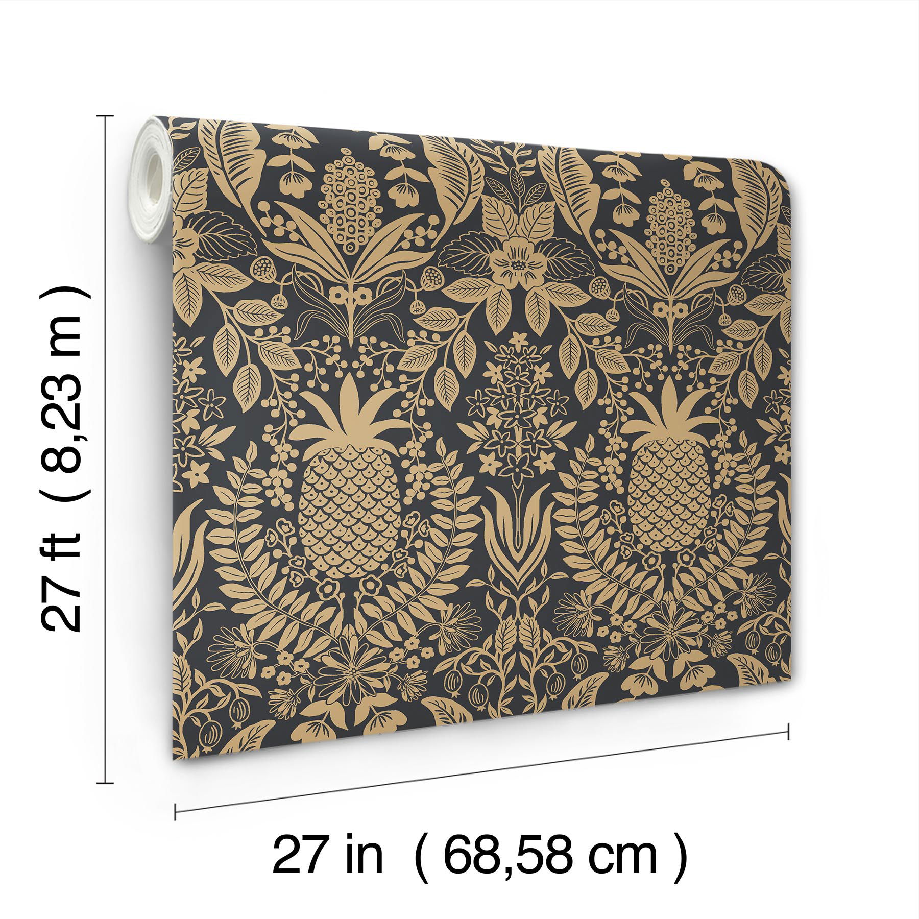 Pineapple Damask Black Wallpaper large image 