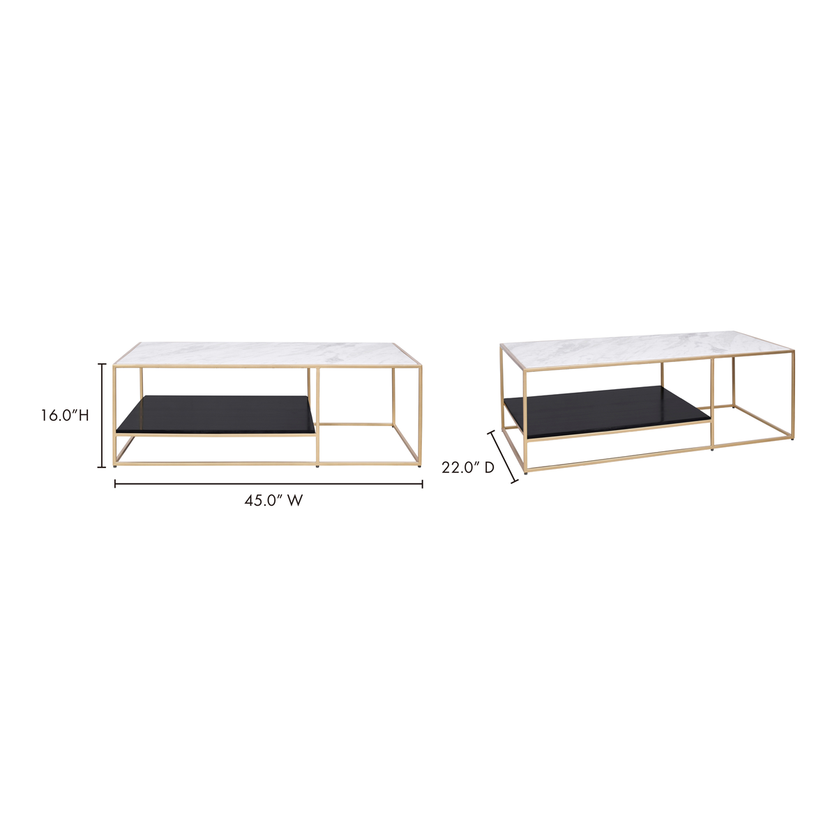 Mies Coffee Table Gold, by Moe's Home, 45" width x 16" height x 22" depth View 5