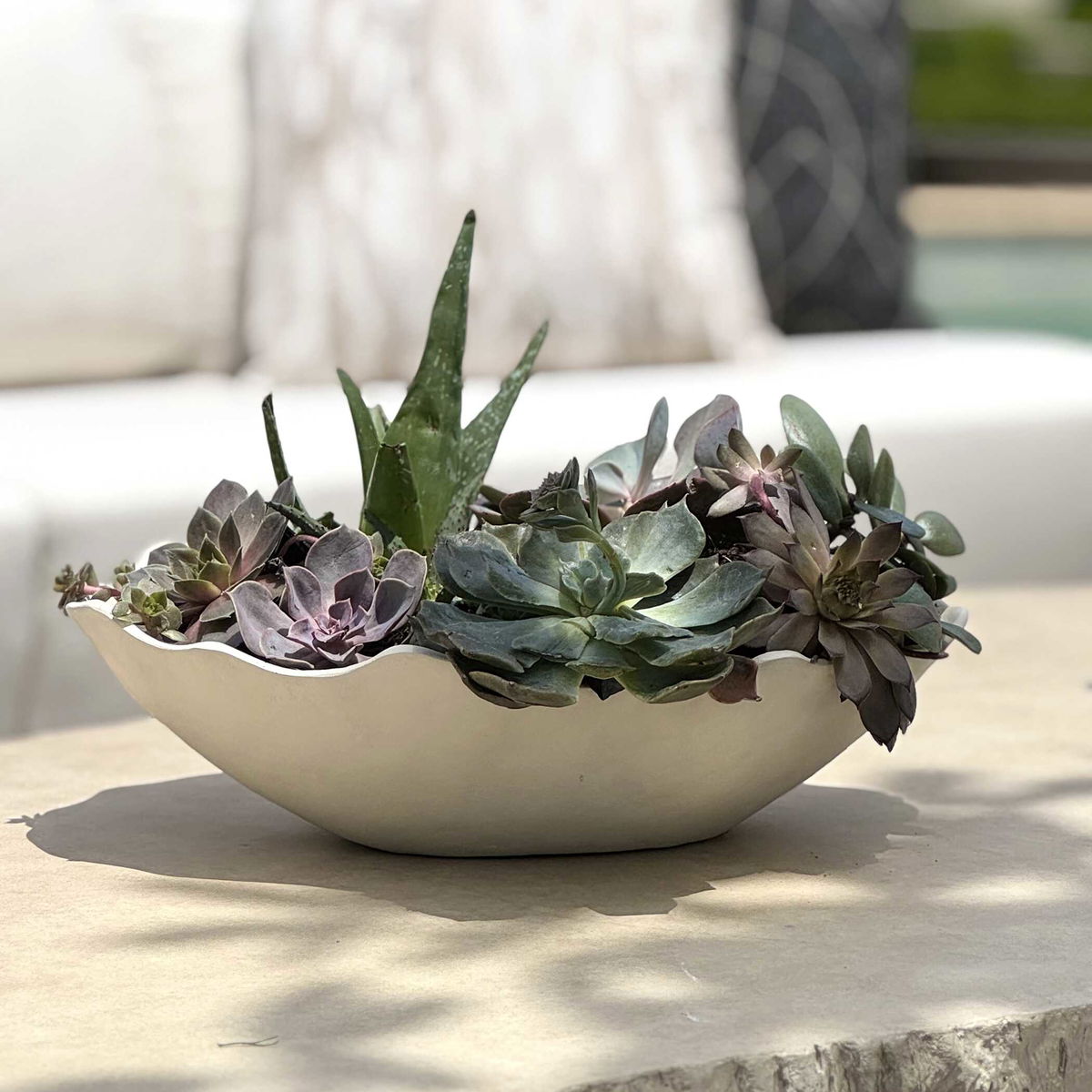 Obscura Warm White Outdoor Bowl, Decorative Tray by Uttermost, 16" width x 5" height x 12" depth View 2