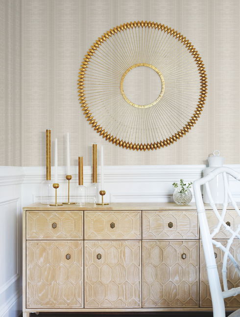 Silk Weave Stripe Light Brown Wallpaper
