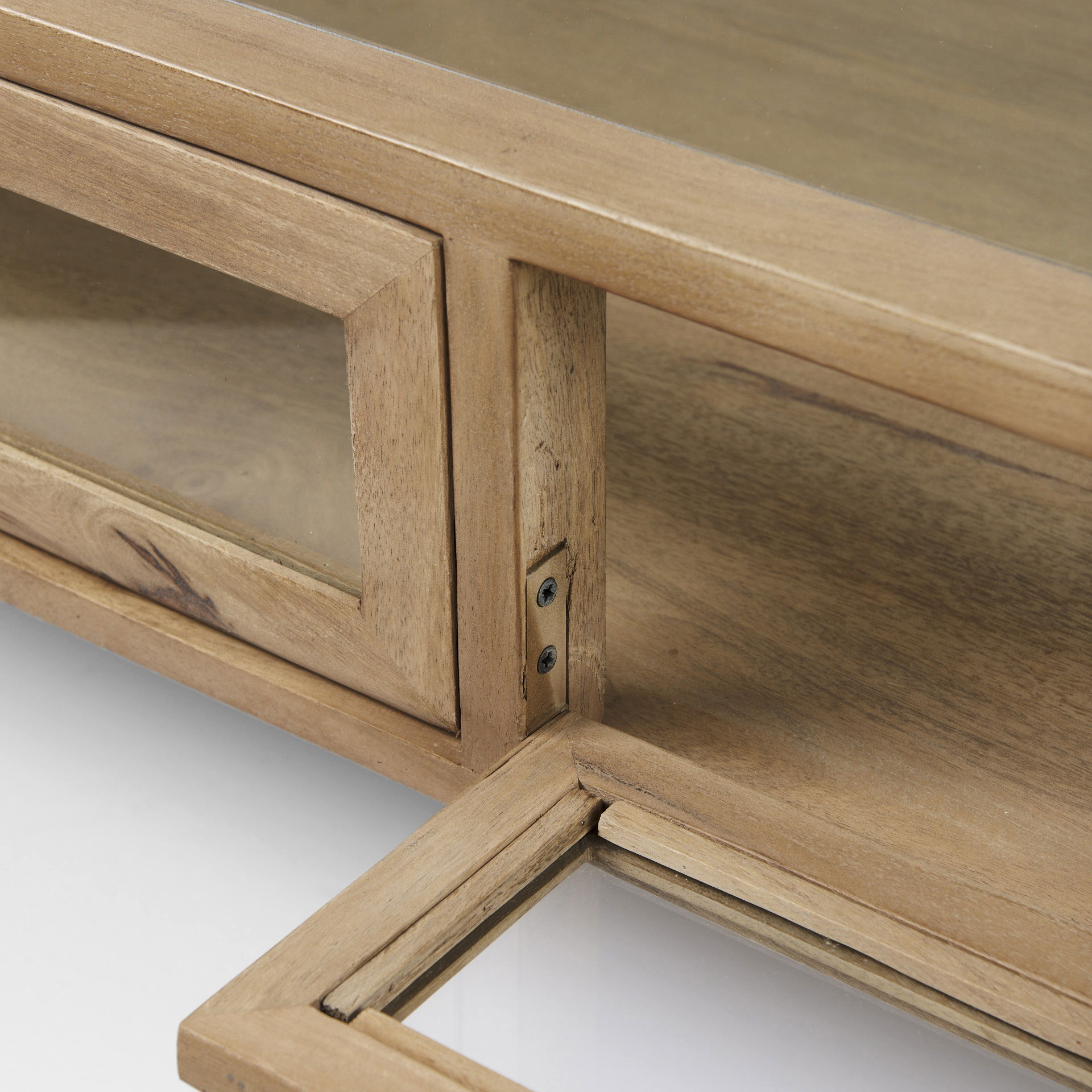 Arelius 42' Square Glass-Top Light Brown with Black Metal Base Display Coffee Table large image 