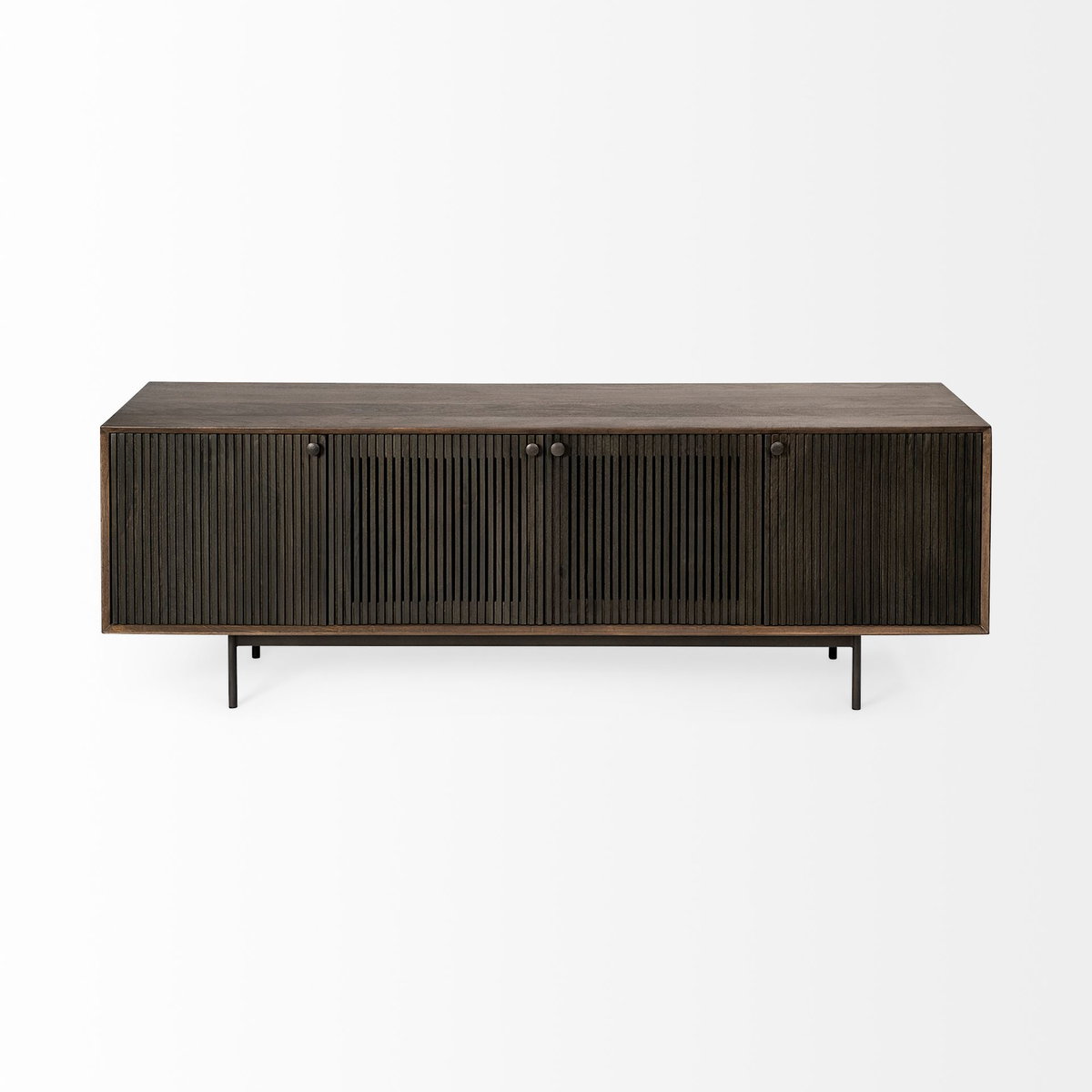 Grace I Two-Toned Brown Solid Wood TV Stand Media Console with Slated Doors, TV up to 82', by Mercana, 72" length x 20.5" width x 24.25" height View 4