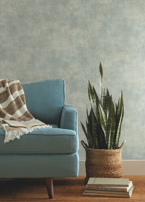 Plaster Finish Stone Blue Wallpaper