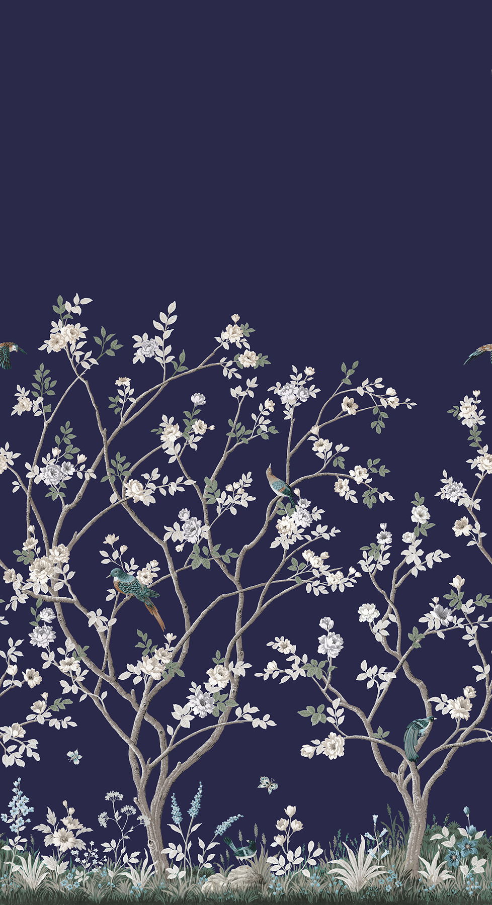 Lingering Garden Navy Wall Mural large image 
