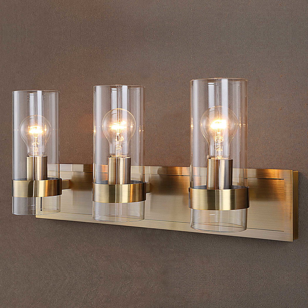 Cardiff Antique Brass 3 Light Vanity, Sconce by Uttermost, 23" width x 10.12" height x 5.75" depth View 5