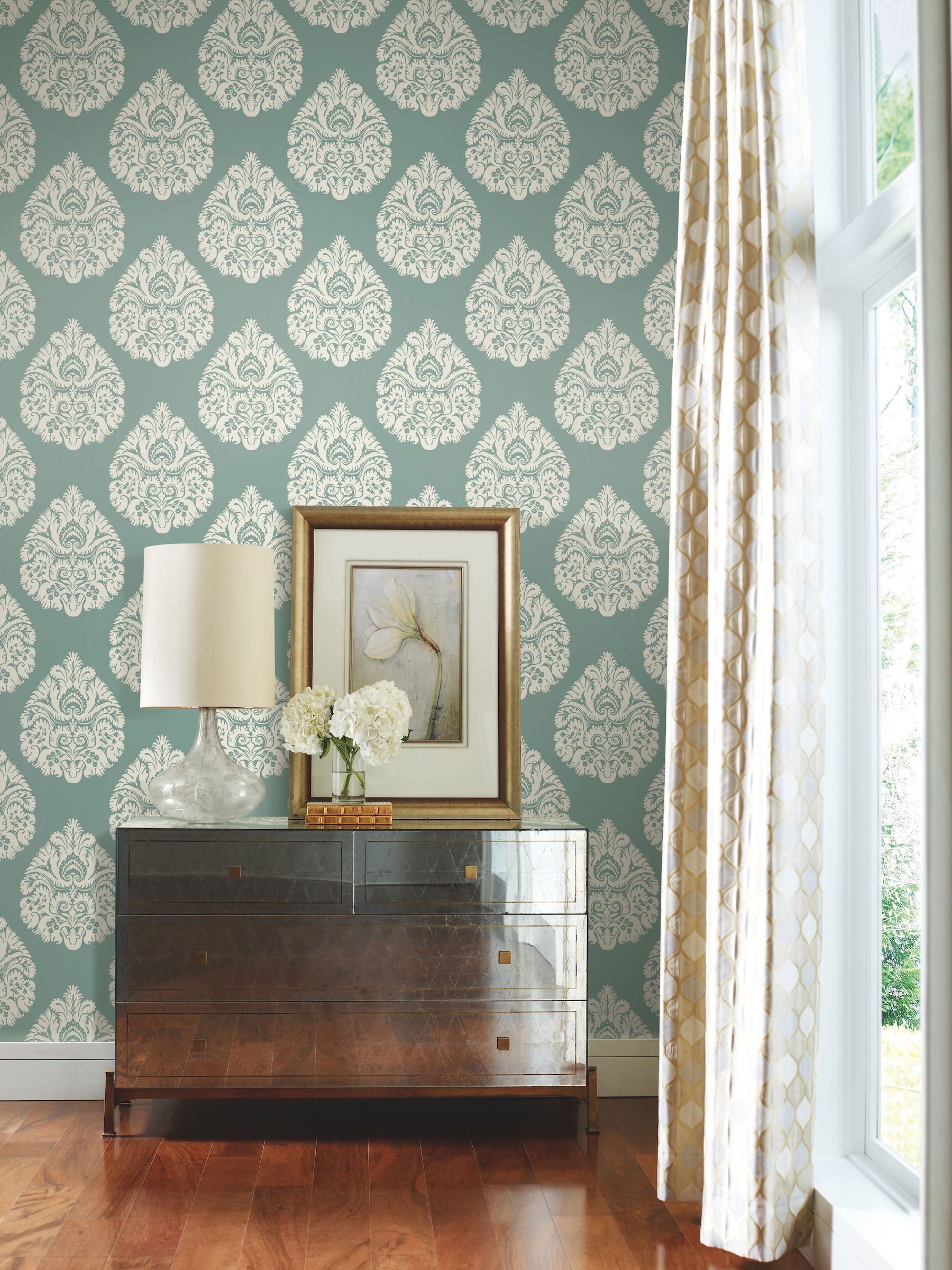 Teardrop Damask Teal Wallpaper large image 