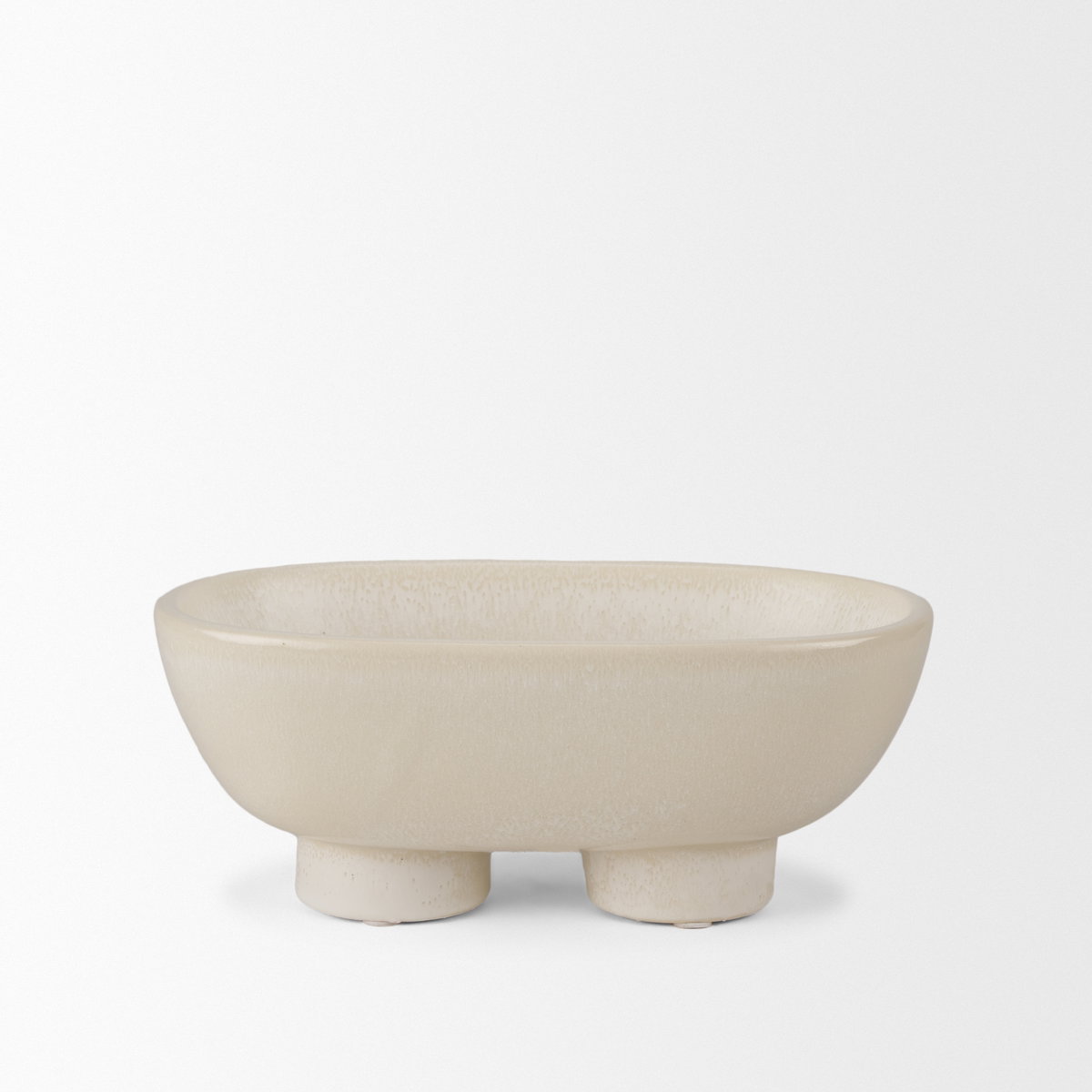 Tyren Cream Glazed Decorative Oblong Ceramic Bowl, Decorative Bowl by Mercana, 12.01" length x 7.68" width x 4.92" height View 5