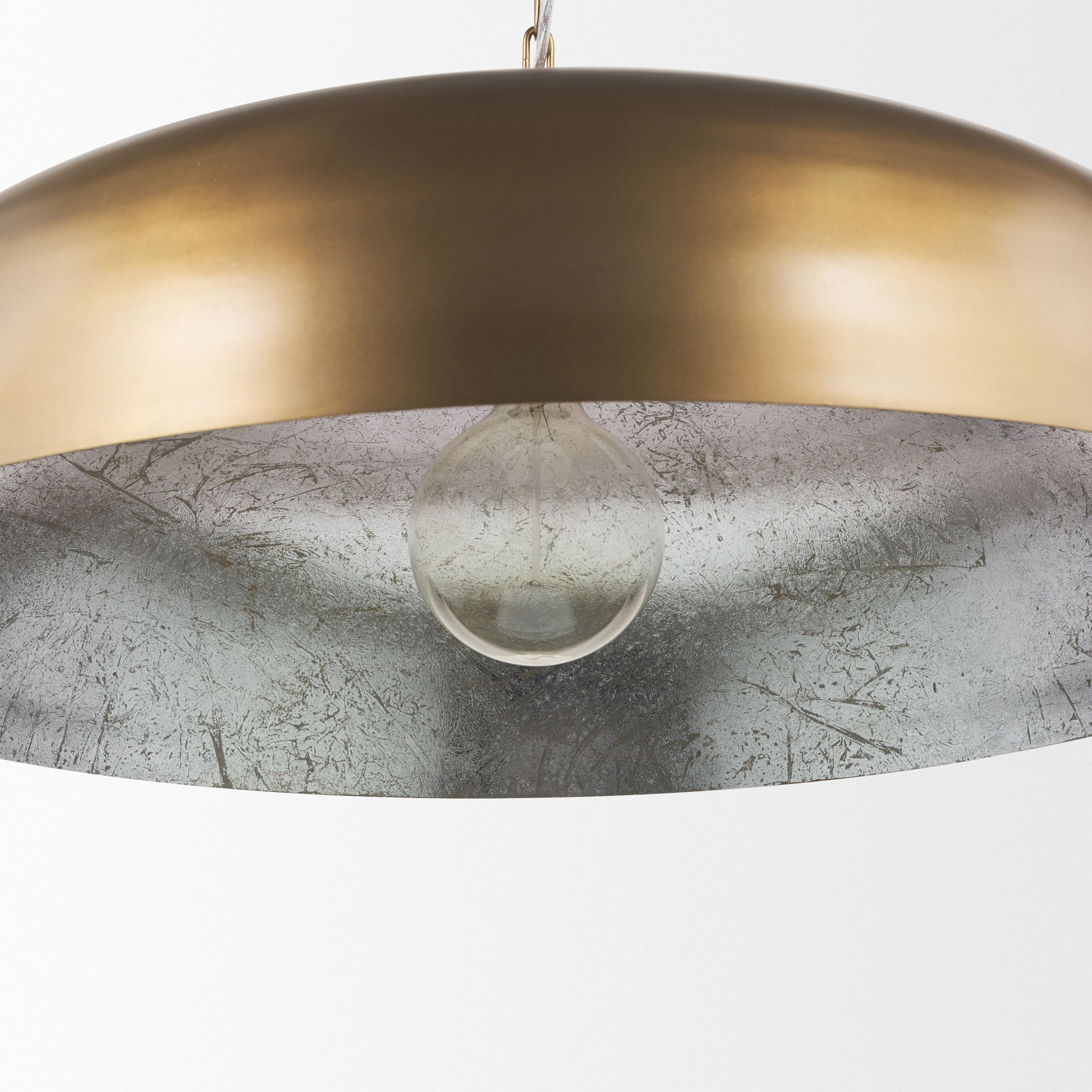 Sanne Antiqued Gold Metal with Silver Foil Wide Pendant Light, by Mercana, 30" length x 30" width x 10.5" height View 8