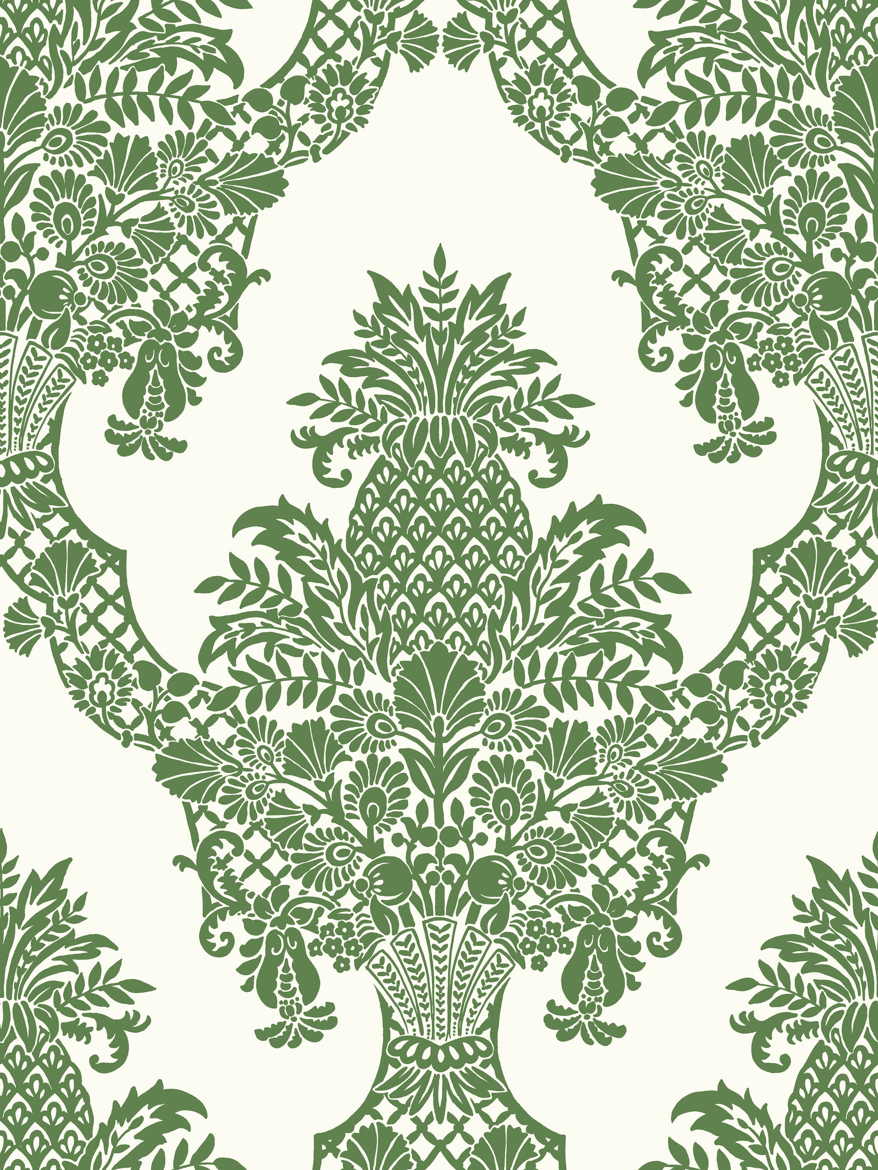 Pineapple Plantation Green & White Wallpaper large image 