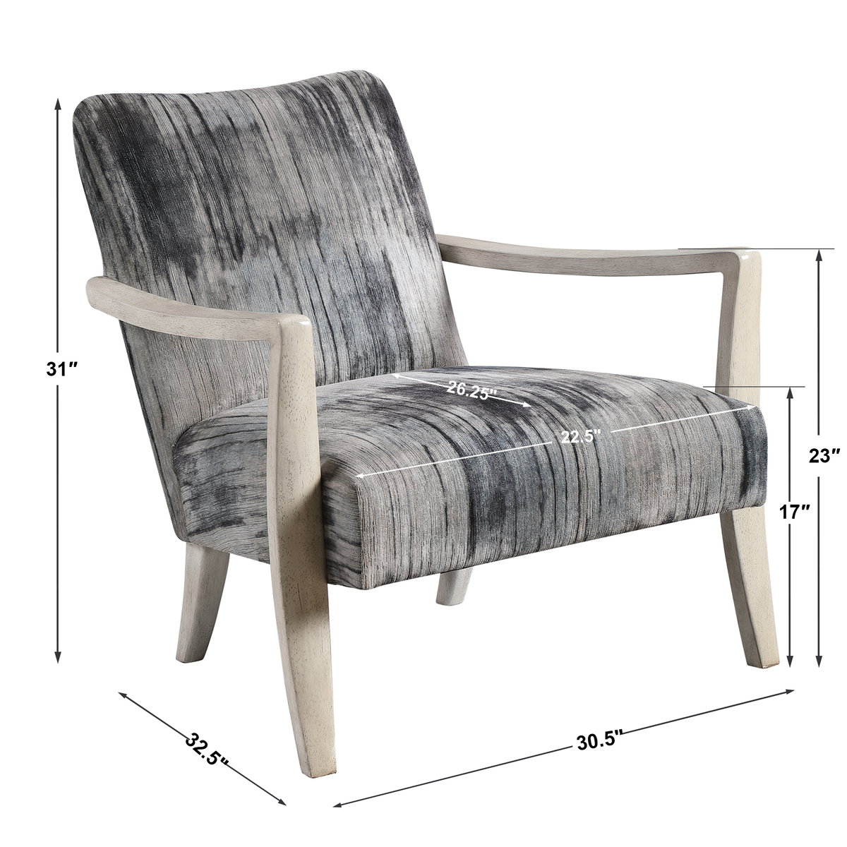 Watercolor Gray Chenille Accent Chair, by Uttermost, 30.5" width x 31" height x 32.5" depth View 3