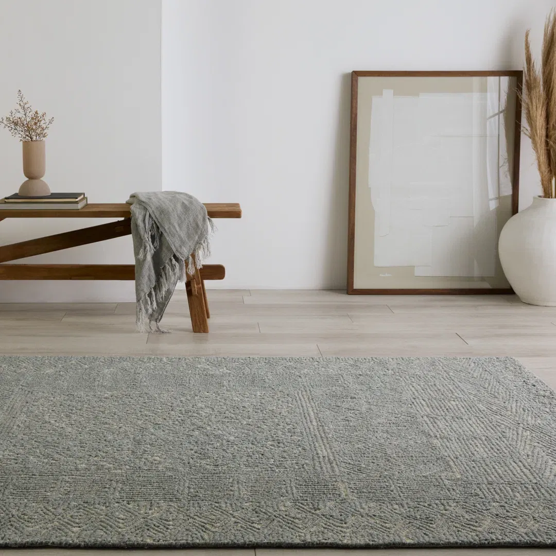 Geometric Handmade Tufted Area Rug in Blue/Cream large image 