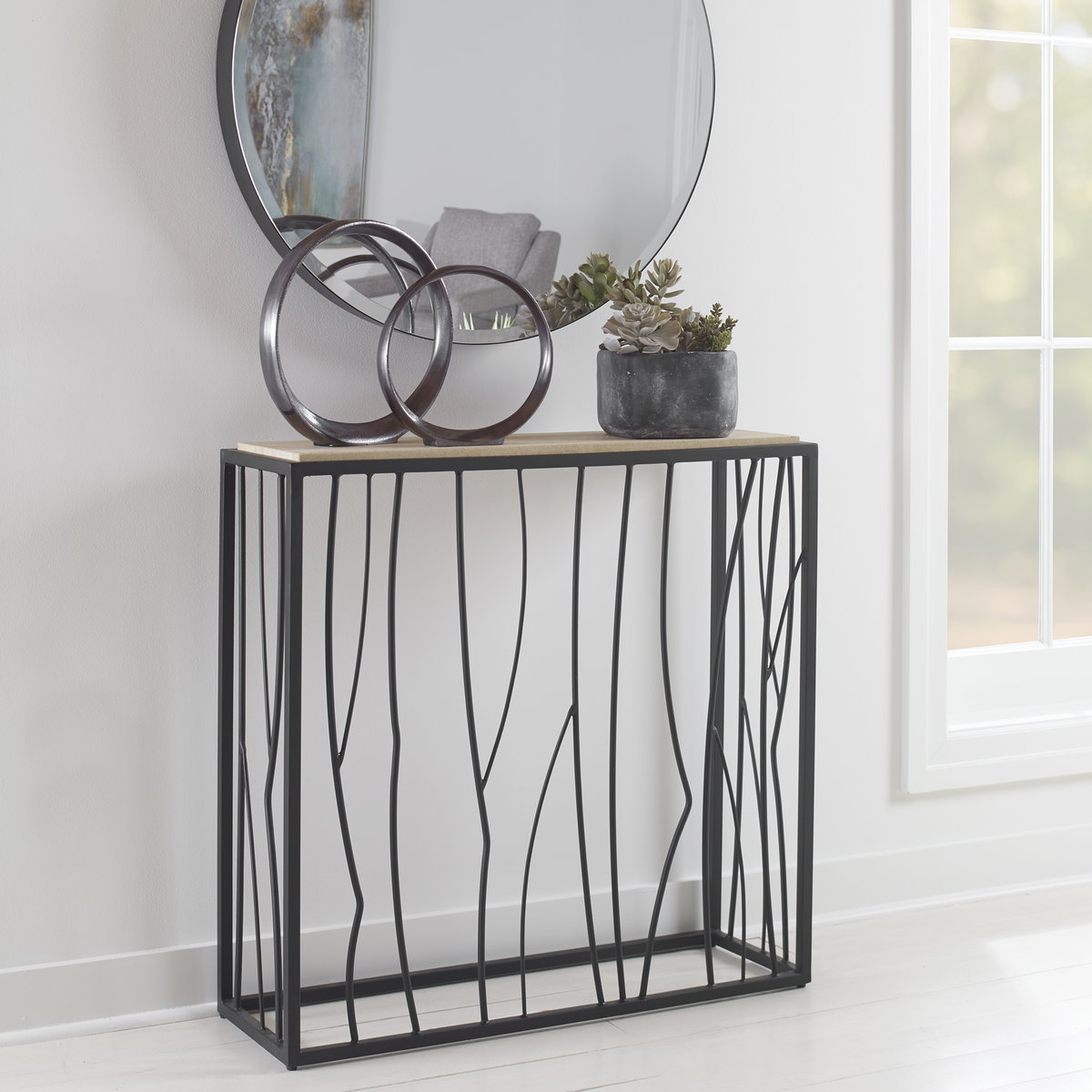 Reed Travertine Console Table, Furniture by Uttermost, 36" width x 35" height x 12" depth View 2