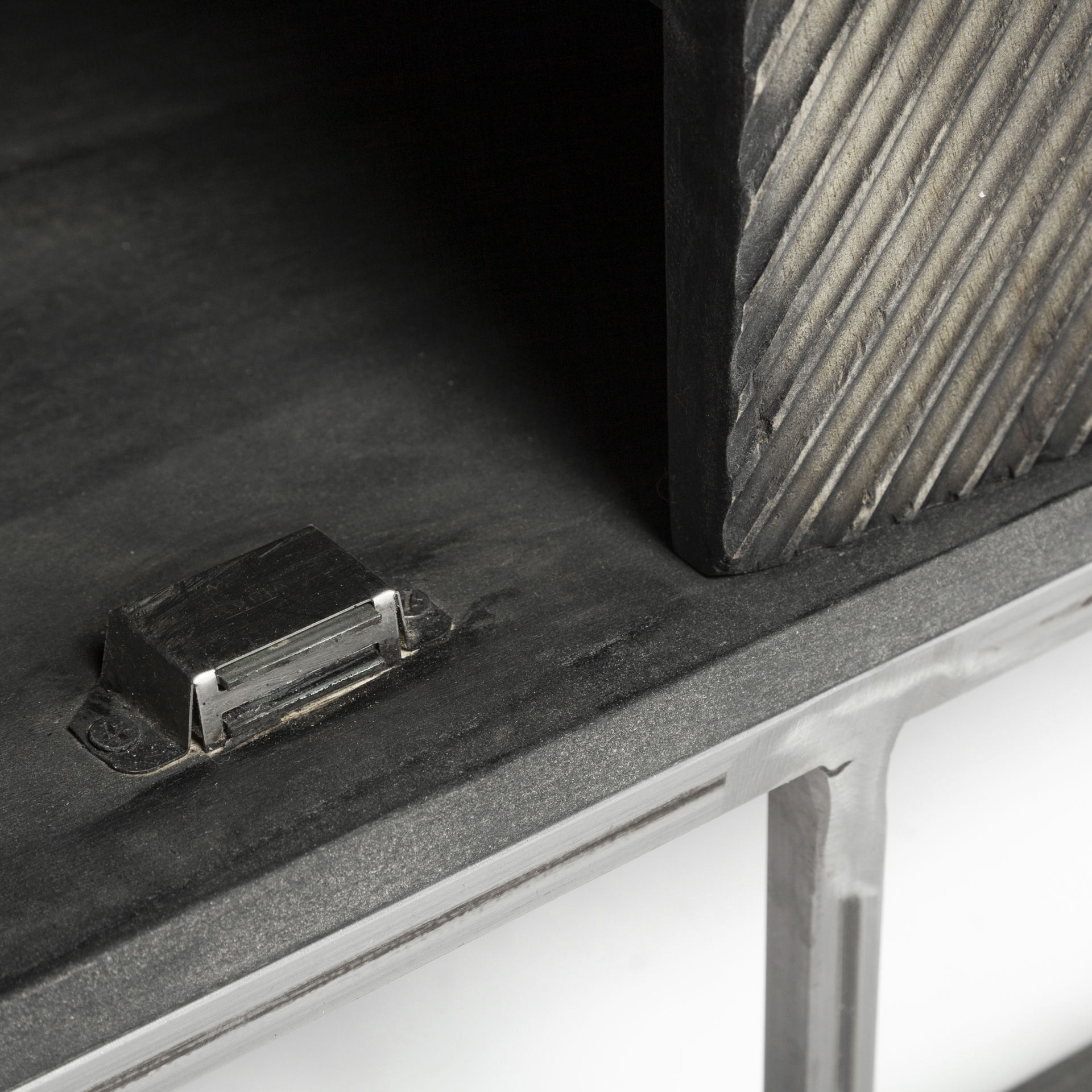 Hogarth I 72x15 Two-Tone Brown Solid Wood Base Silver Frame 4 Cabinet Sideboard, Sideboards & Buffet by Mercana, 16" length x 72" width x 34" height View 11