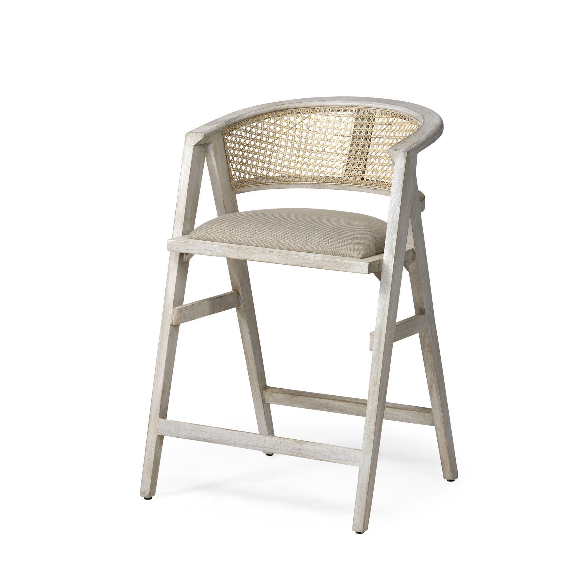 Tabitha 26.75' Seat Height Beige Fabric/Rattan Seat Blonde Wood Frame Counter Stool, Counter & Bar Stool by Mercana, 23.25" length x 22" width x 36.75" height View 1