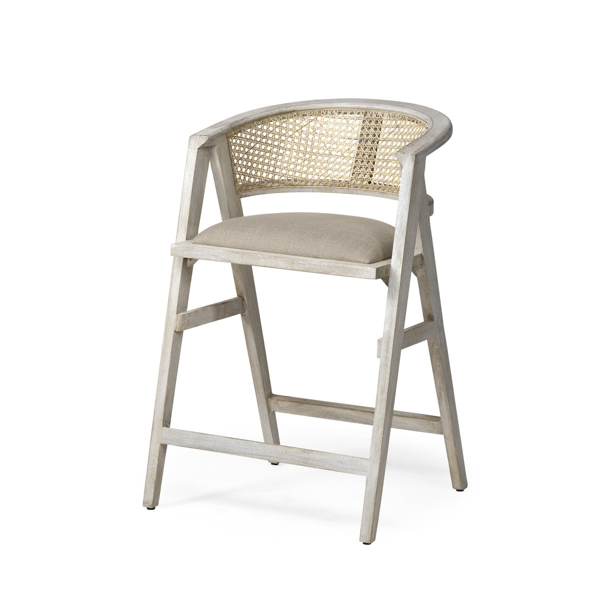 Tabitha Low Back 26.75in Seat Counter Stool | Beige Fabric with Wood, Counter & Bar Stool by Mercana, 23.25" length x 22" width x 36.75" height View 1