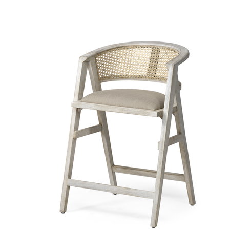 Tabitha Low Back 26.75in Seat Counter Stool | Beige Fabric with Wood