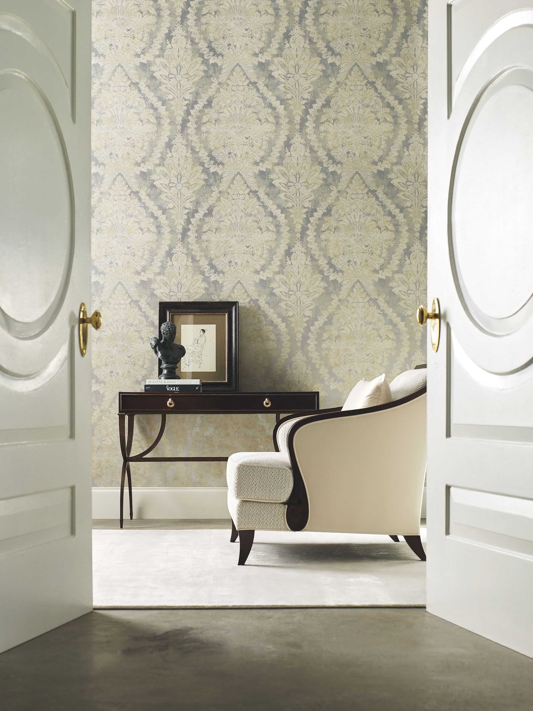 Charleston Damask Silver Wallpaper large image 