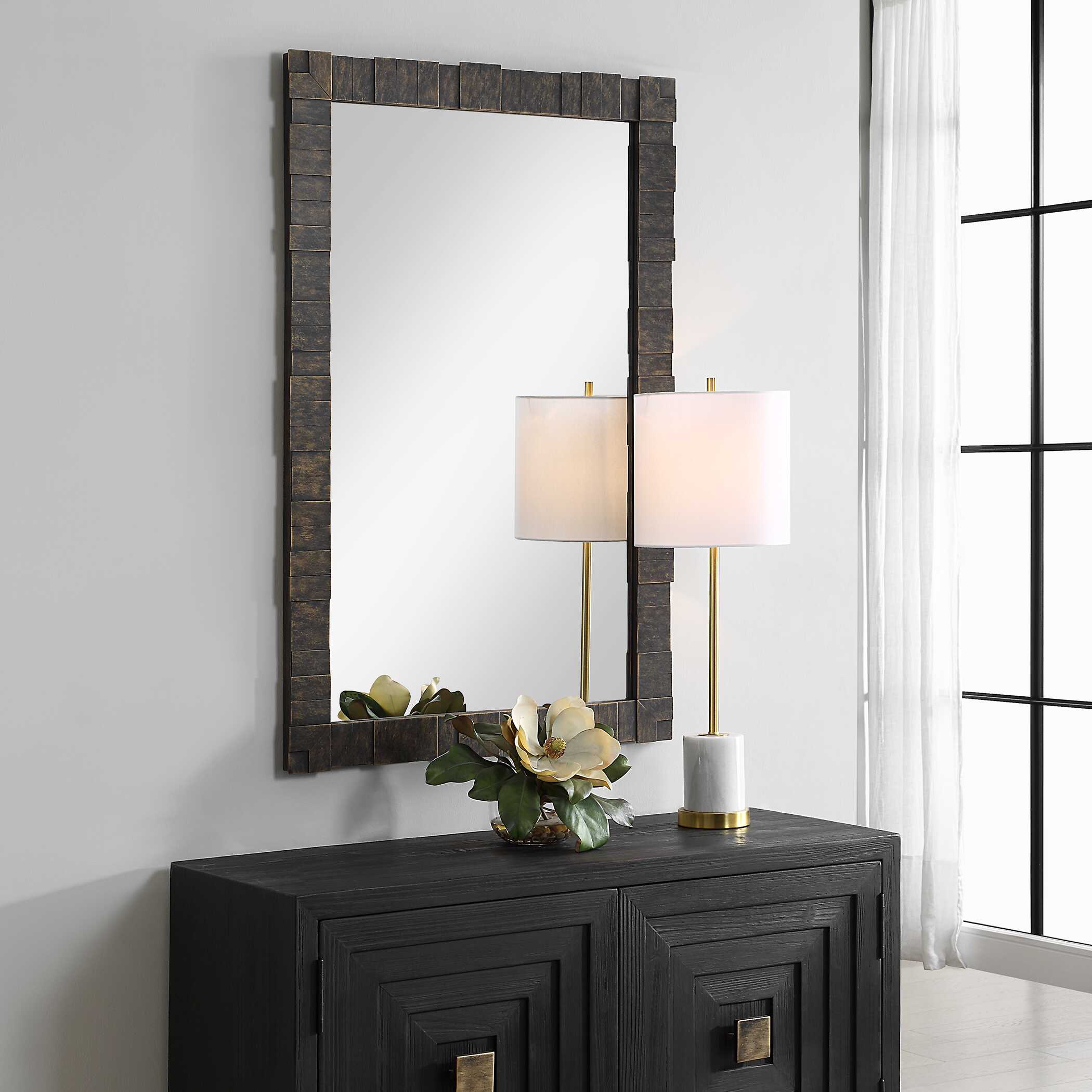 Bustelo Dark Bronze Mirror, by Uttermost, 29.5" width x 45.25" height x 1.12" depth View 4