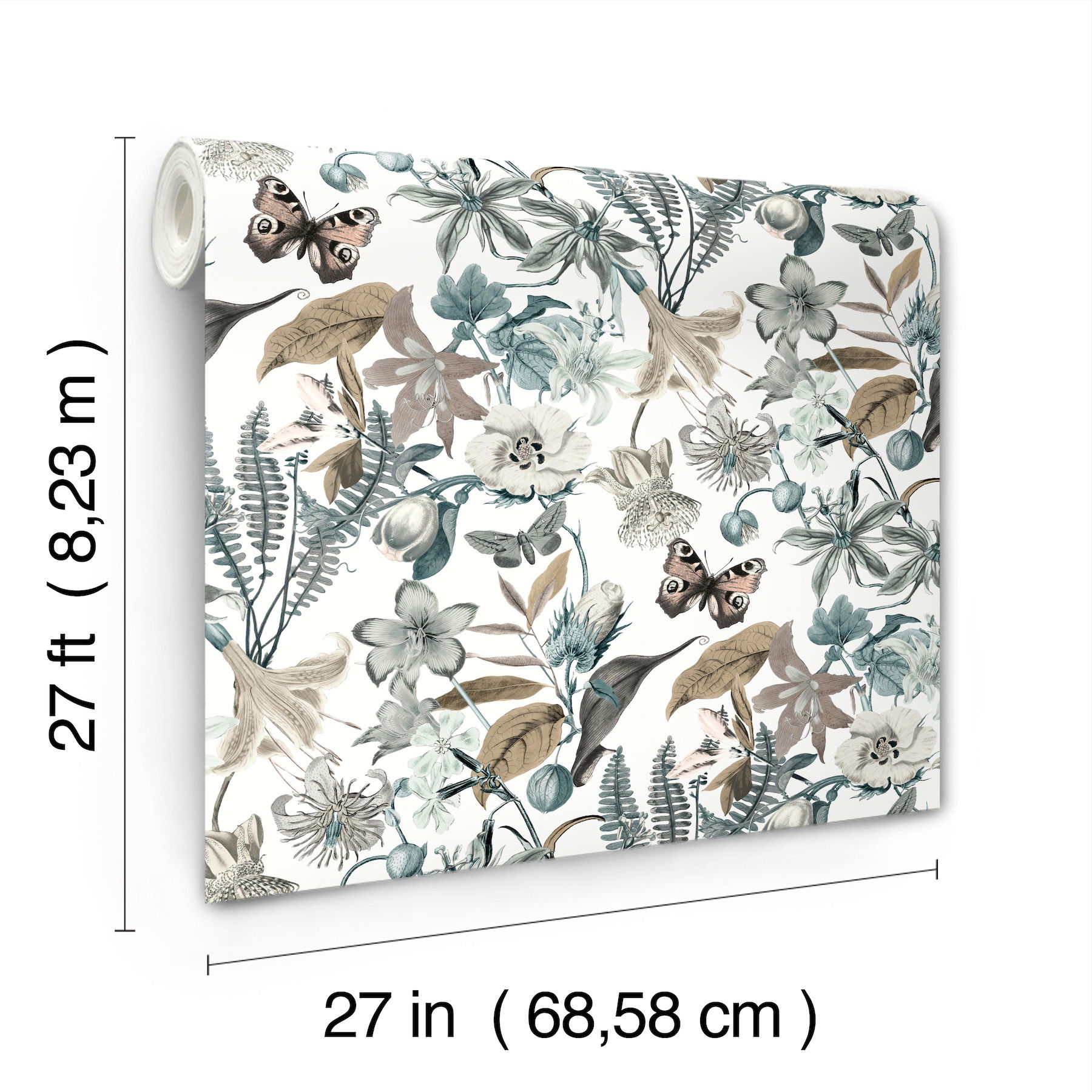 Butterfly House White & Blue Wallpaper large image 