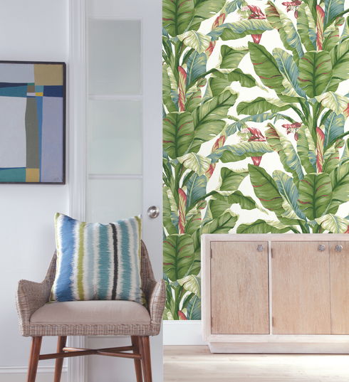 Banana Leaf White & Green Peel & Stick Wallpaper