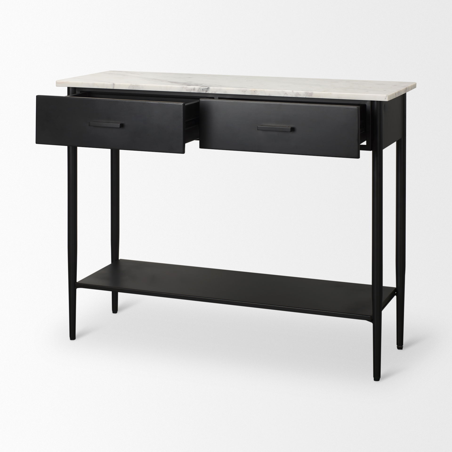 Amika White Marble Top Black Metal Base Console Table large image 