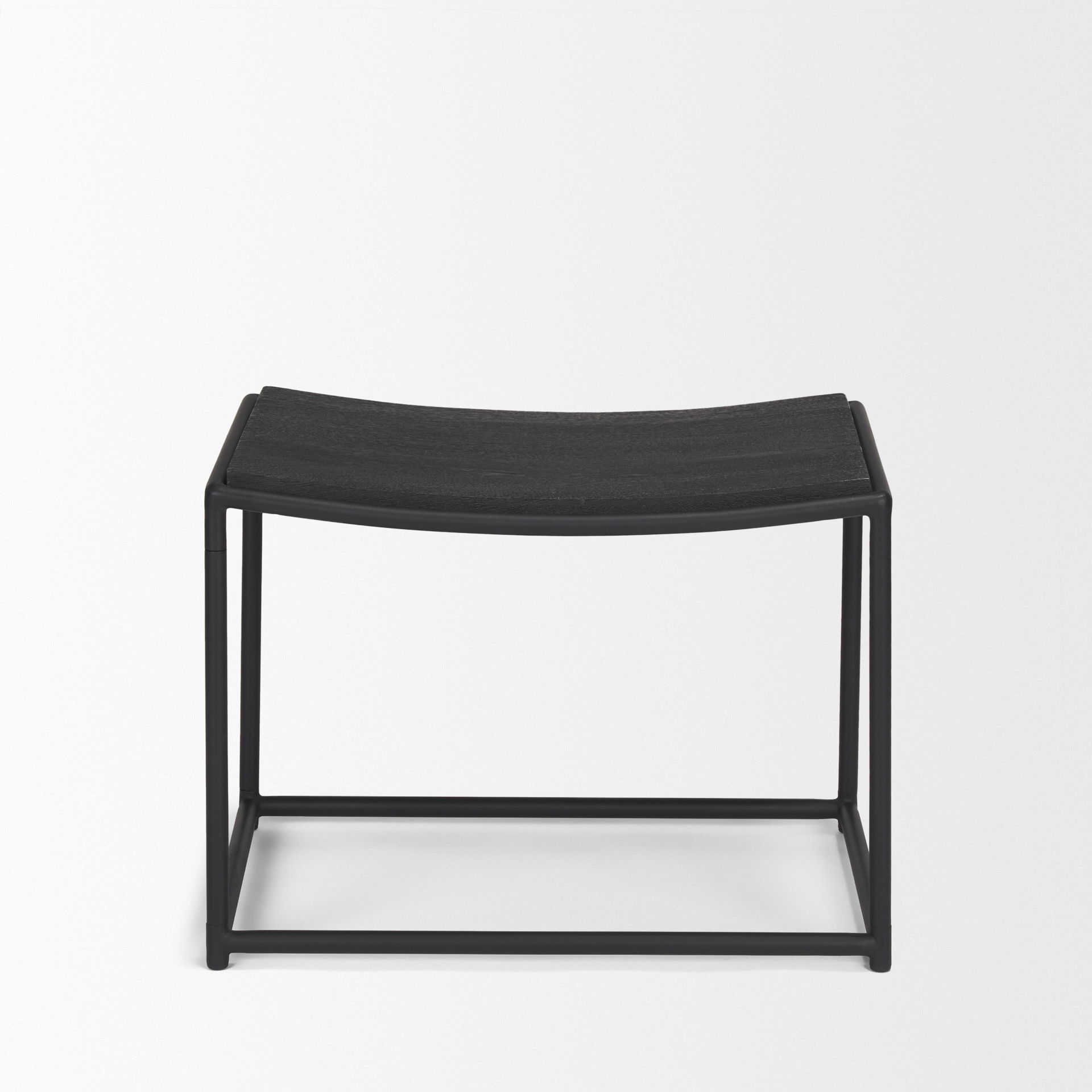 Taniel Textured Black Wood with Black Metal Stool, Ottoman by Mercana, 23.25" length x 16" width x 17" height View 3