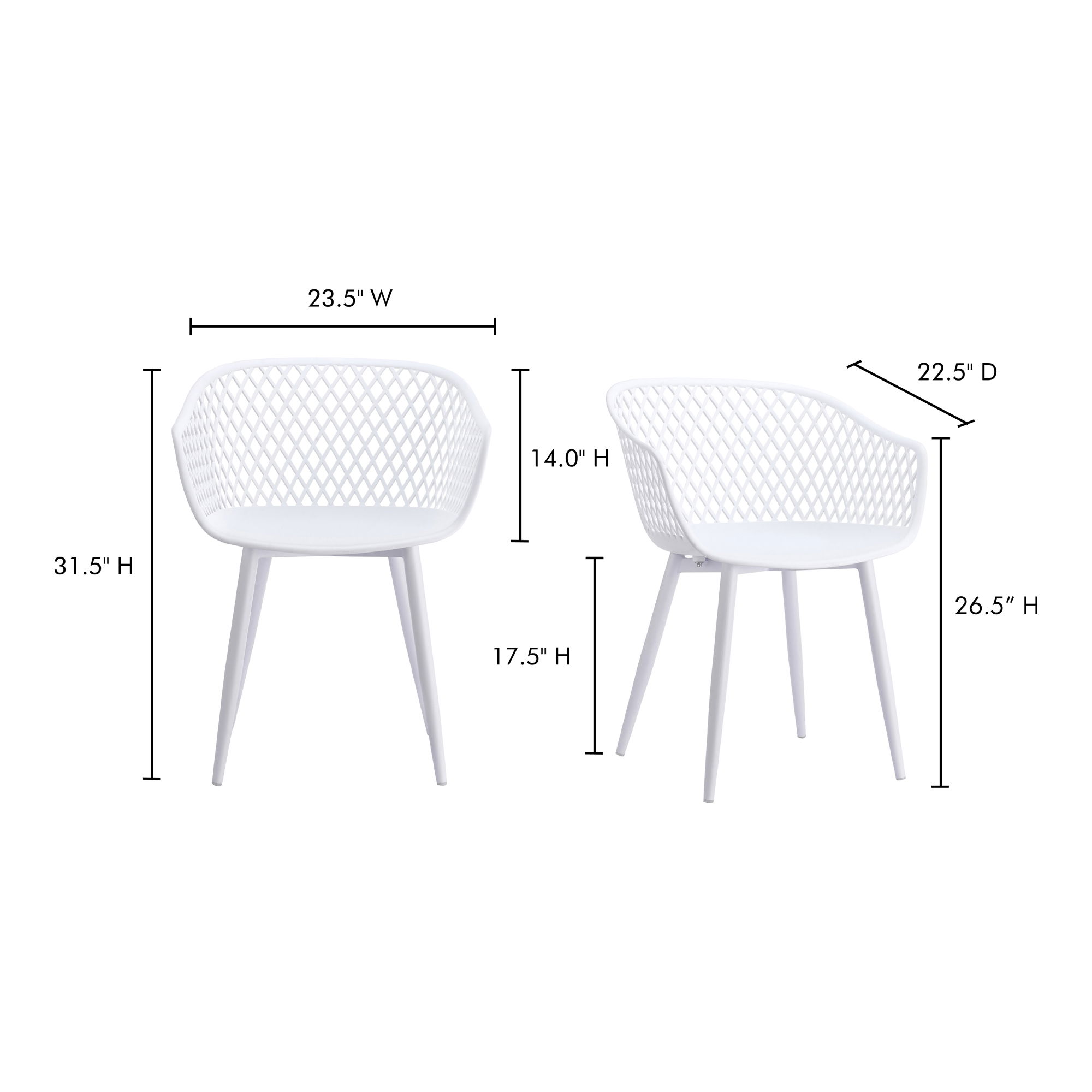 Piazza Outdoor Chair White - Set Of Two, by Moe's Home, 1'11.5" width x 2'7.5" height x 1'10.5" depth View 4