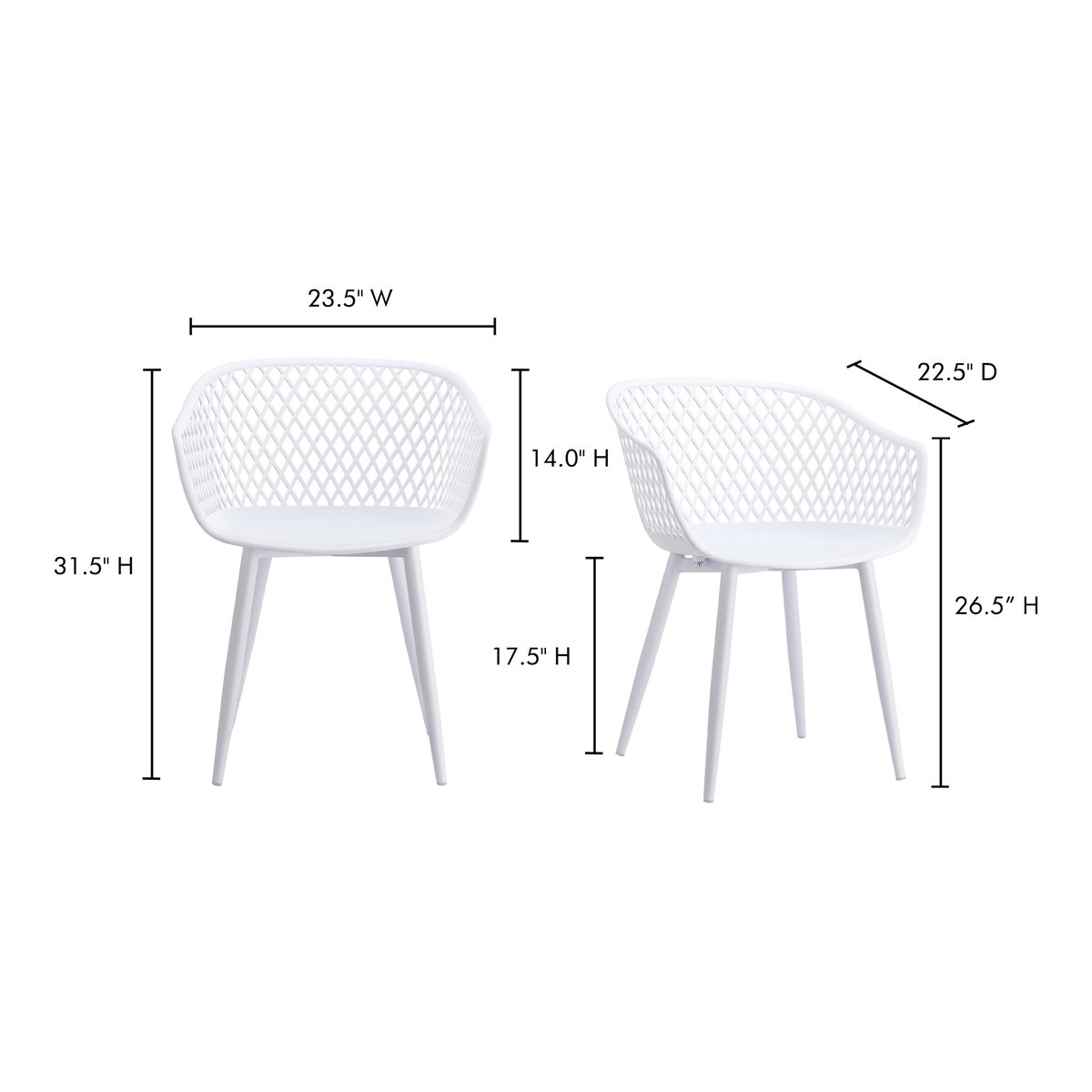 Piazza Outdoor Chair White - Set Of Two, by Moe's Home, 1'11.5" width x 2'7.5" height x 1'10.5" depth View 4