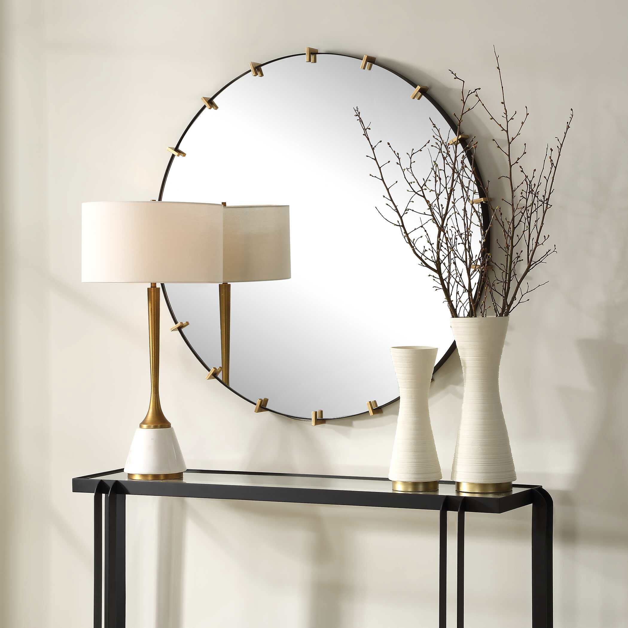 Pali Industrial Round Mirror, by Uttermost, 43.11" width x 43.11" height x 2.56" depth View 4