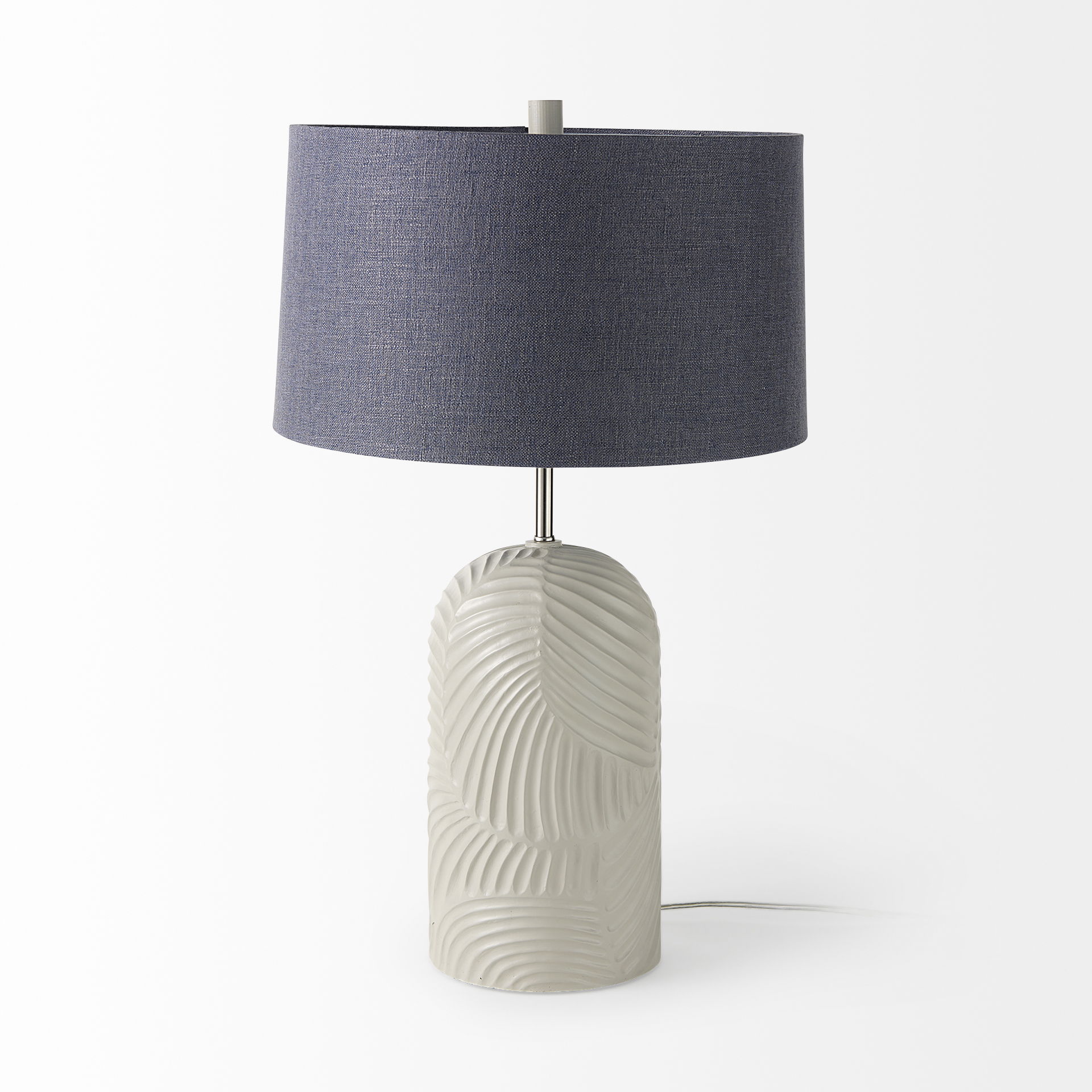 Quinn 19.0L x 19.0W x 24.6H Beige Base with Navy Fabric Shade Table Lamp, by Mercana, 18" length x 18" width x 28.75" height View 3