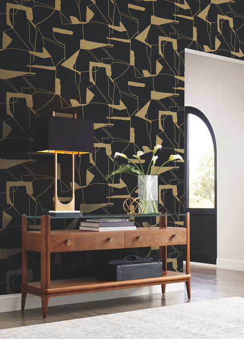 Abstract Geo Black & Gold Wallpaper