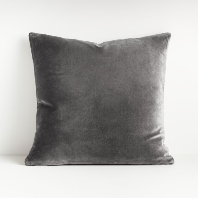 Online Designer Living Room Regis Grey 20" Velvet Pillow with Down-Alternative Insert