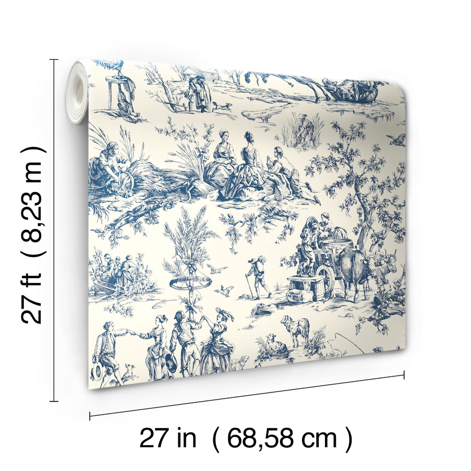 Seasons Toile Navy Wallpaper large image 