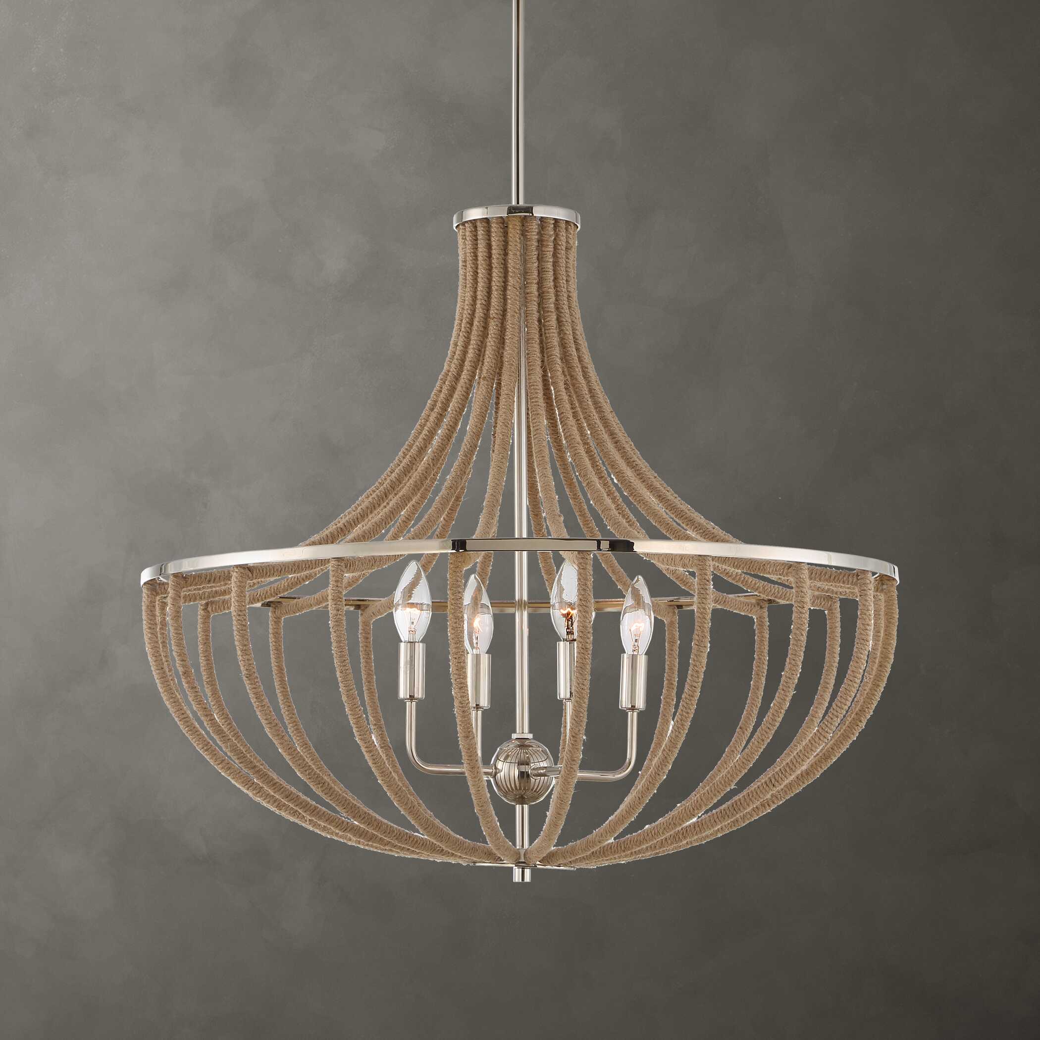Lovelock 4 Light Rope Empire Chandelier, Ceiling Light by Uttermost, 27.5" width x 24.25" height x 27.5" diameter View 2