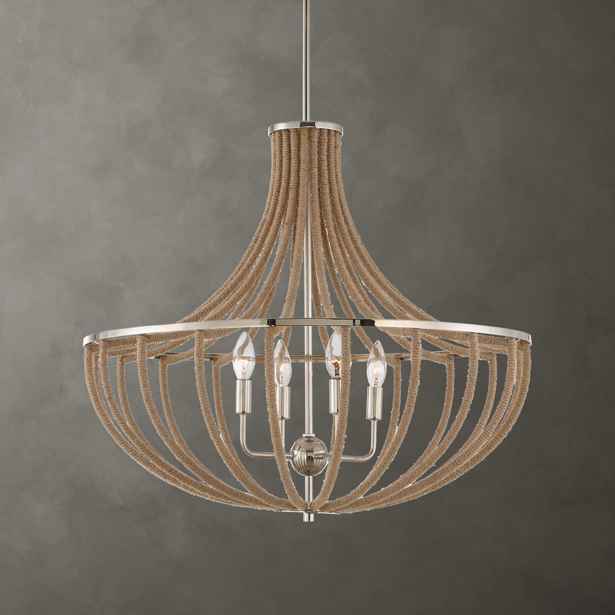 Lovelock 4 Light Rope Empire Chandelier, Pendant by Uttermost, 27.5" width x 24.25" height x 27.5" diameter View 2