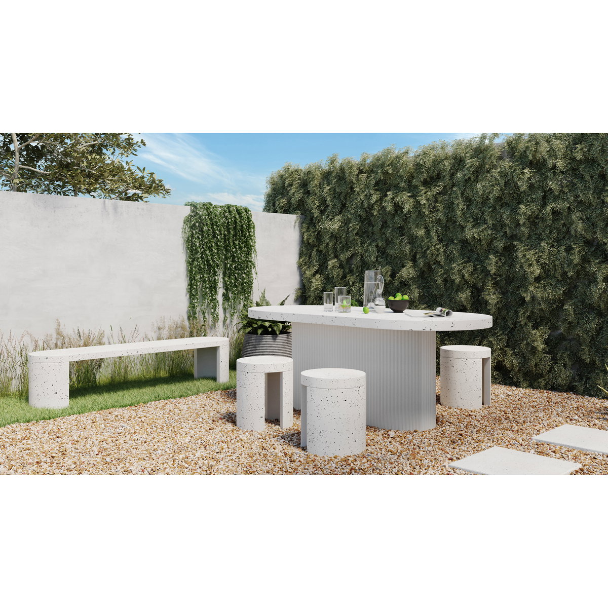 Lyon Outdoor Dining Table White Terrazzo, Outdoor Table by Moe's Home, 6'6.7" width x 2'5.9" height x 2'11.4" depth View 8