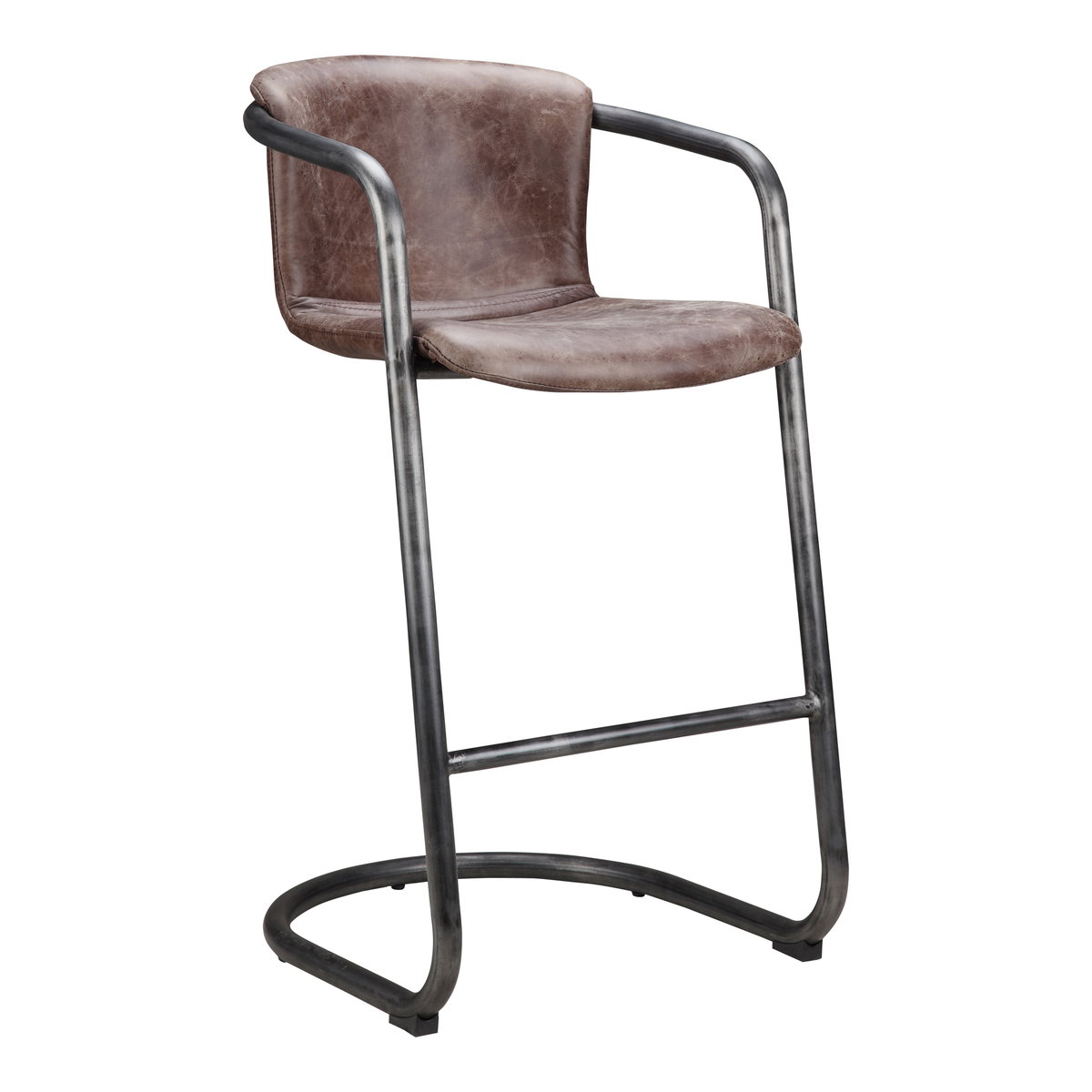 Freeman Barstool Grazed Brown Leather - Set Of Two, Counter & Bar Stool by Moe's Home, 22" width x 40" height x 24" depth View 4