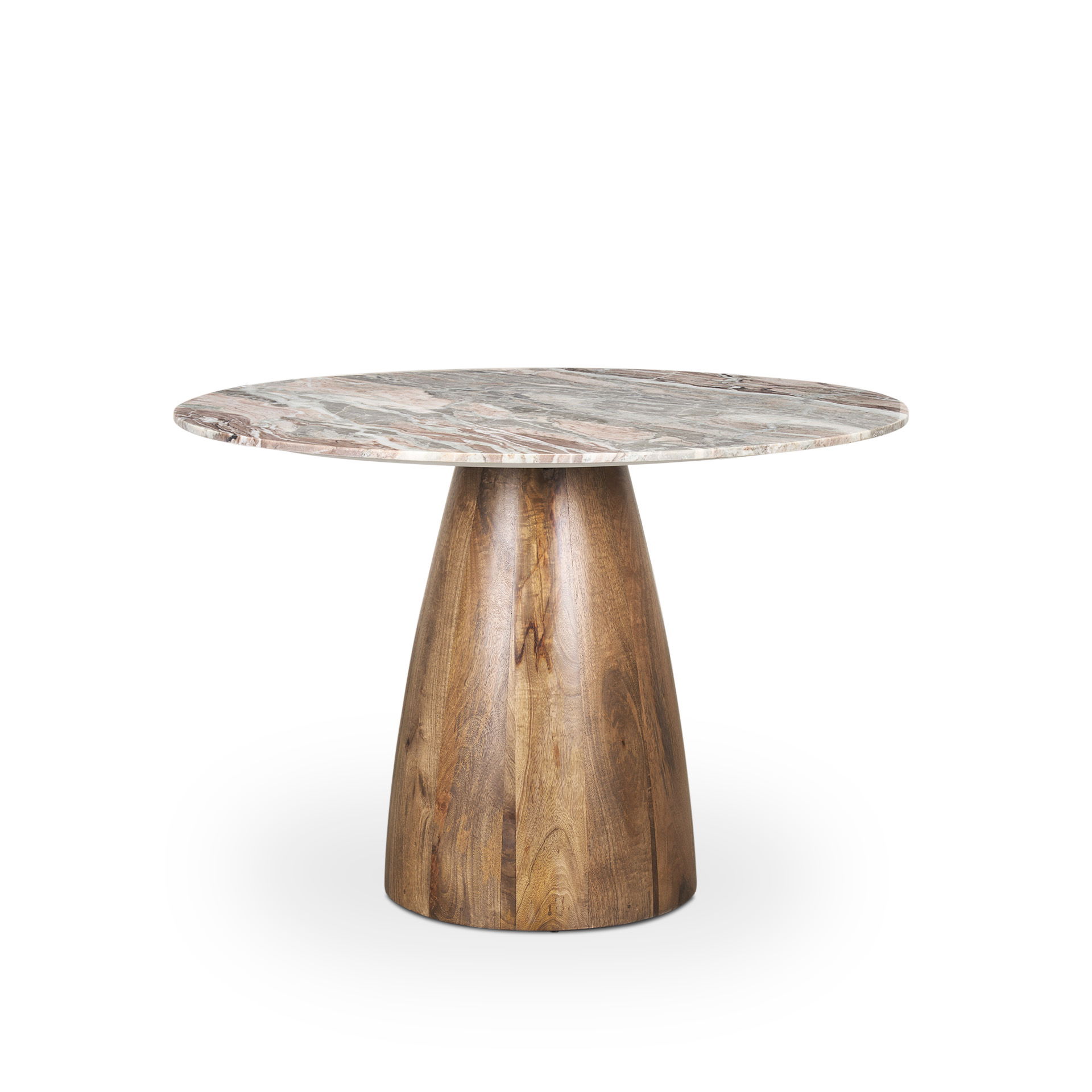 Allyson 42' Round Brown Wood Pedestal with Savar Pink Marble Top Dining Table large image 