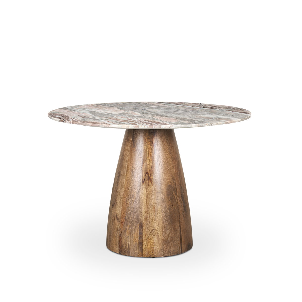 Allyson 42' Round Pedestal Dining Table | Savar Pink Marble & Brown Wood | Seats 4, by Mercana, 42" length x 42" width x 30" height View 1