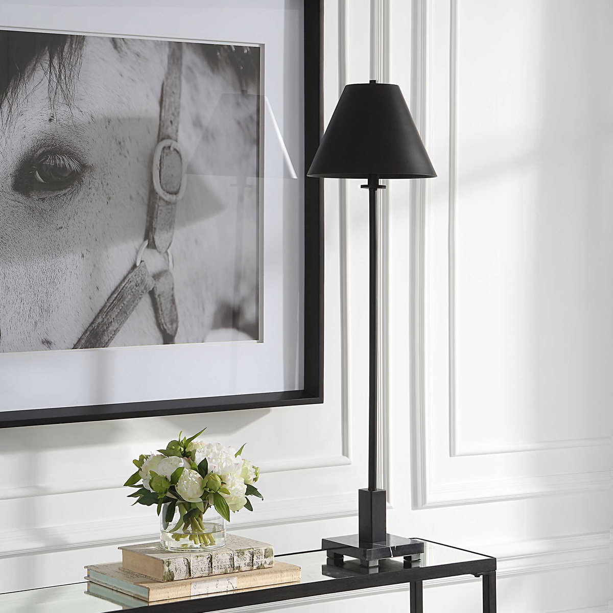 Pilot Black Buffet Lamp, Table Lamp by Uttermost, 10" width x 36.5" height x 10" depth View 4