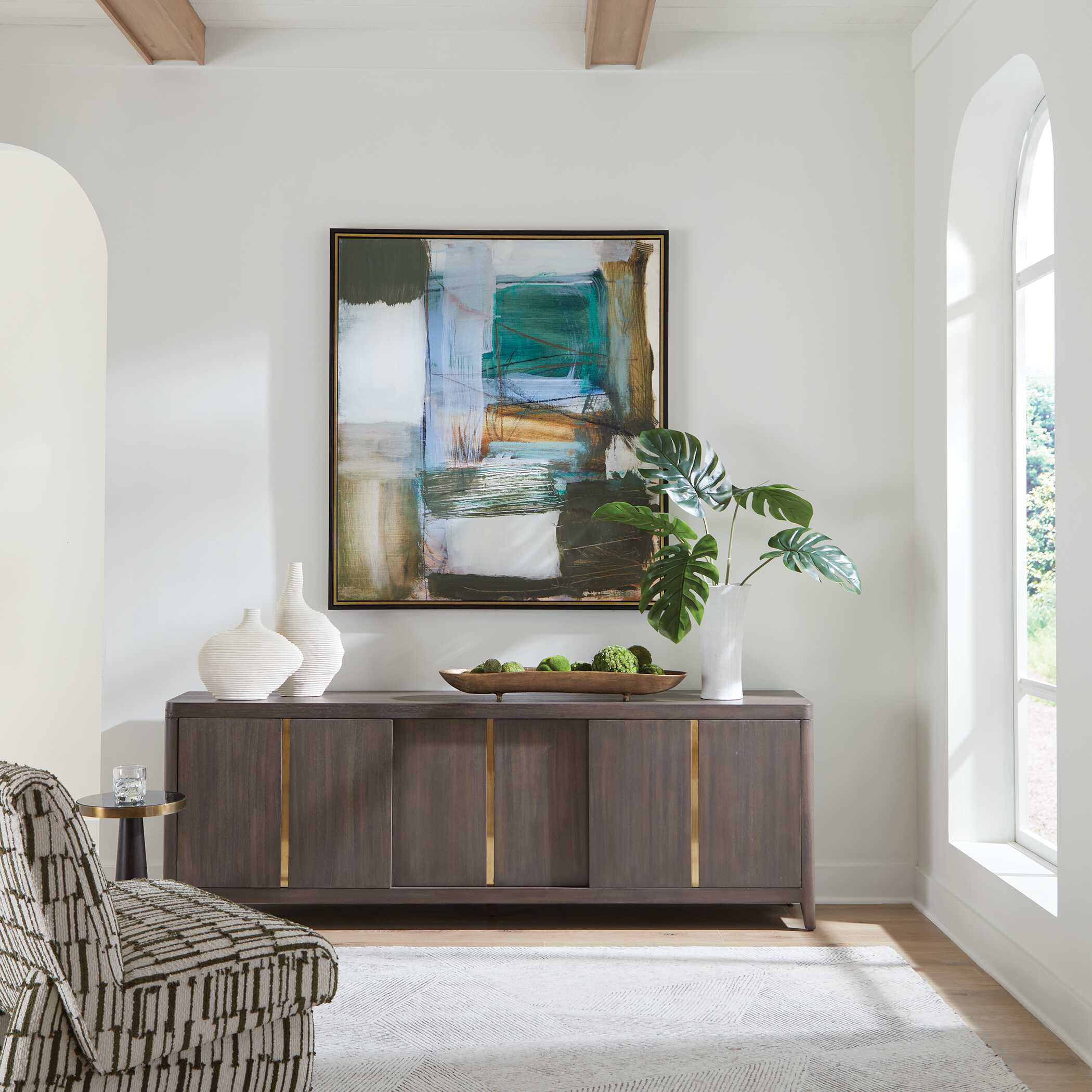 Green Fields Framed Abstract Canvas, Painting by Uttermost, 54.7" width x 48.7" height x 2" depth View 2